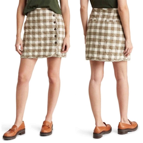 Madewell Quilted Flannel Mini Skirt In Gingham Check Sz 6 Button Up Pockets - Picture 3 of 15